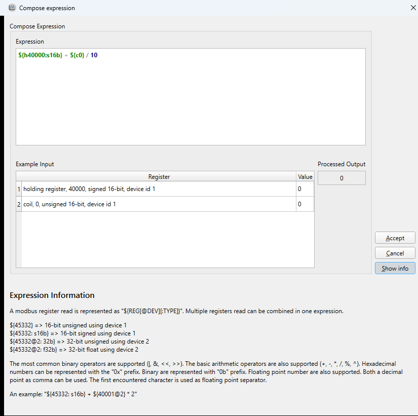 Compose expression dialog